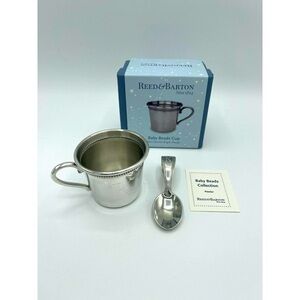 Reed & Barton Baby Beads Bright Pewter Cup & Spoon Engraved “K” New In Box P811